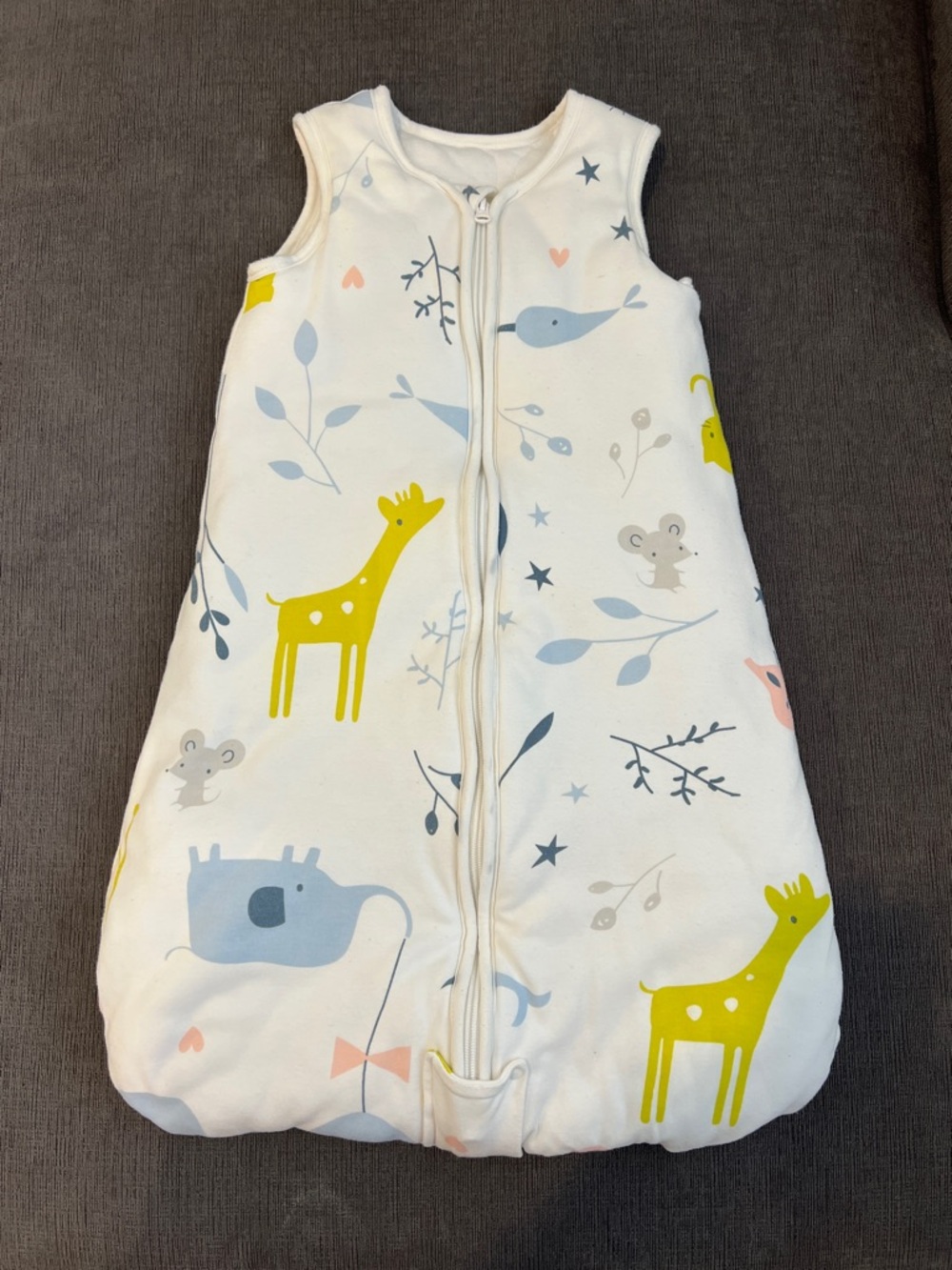 Super thick Kids Sleep Sack with Yellow Giraffe & Blue Animal Prints 6-12 Months
